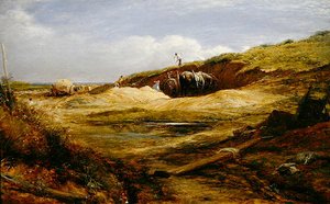 The Sand Pitts, Hampstead Heath（パネルに油彩） 作： John Linnell