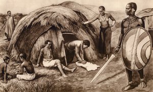 ケニアの先住民一家（リトグラフ）