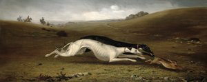 風景の中の野ウサギの散歩、1870 作： John Marshall