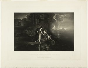 ファラオの娘が幼子モーセを見つける、聖書の挿絵より 作： John Martin