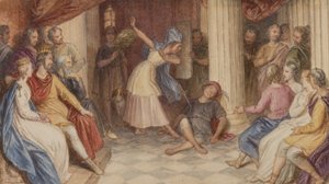 Pyramus and Thisbe、Midsummer Nights Dream、Act V、Scene I、c.1840（紙にトイレ） 作： John Massey Wright
