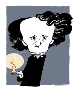 エドガー・アラン・ポー - 風刺画、キャンドル・スティックを持つ