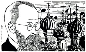 リムスキー・コルサコフの肖像（ロシア背景：教会のドーム） ロシアの作曲家 ( 1844-1908 )