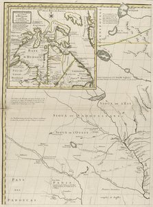 1756年のアメリカのイギリス領とフランス領の地図（紙にアウトラインの色を刻印） 作： John Mitchell