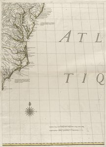 1756年のアメリカのイギリス領とフランス領の地図（紙にアウトラインの色を刻印） 作： John Mitchell