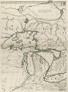 1756年のアメリカのイギリス領とフランス領の地図（紙にアウトラインの色を刻印）