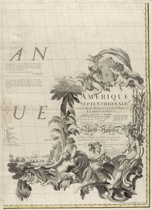1756年のアメリカのイギリス領とフランス領の地図（紙にアウトラインの色を刻印） 作： John Mitchell