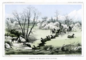 1856年1月6日、ヘルゲート川を渡る。 作： John Mix Stanley