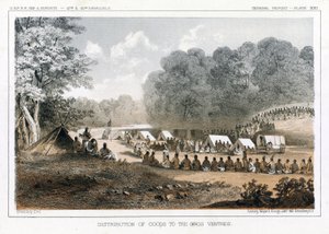 Gros Ventres、パブへの商品の配布。 1860 作： John Mix Stanley