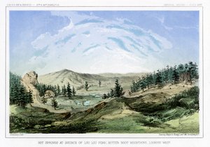 1856年に米国モンタナ州ビタールート山脈のルールーフォークにある源泉にある温泉。 作： John Mix Stanley