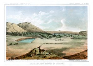 1856年、ミズーリ州のジャンクションの近くにあるミルクリバー。 作： John Mix Stanley