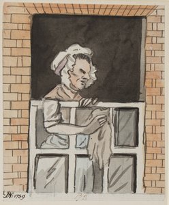 メイドクリーニングウィンドウ、1789年（紙にインクとトイレ） 作： John Nixon