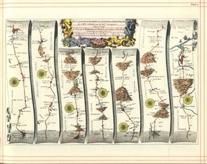 ブリタニアアトラス：ロンドンからアベリステゥイスへの道の続き、1675年 作： John Ogilby