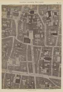 ギルドホールの位置を示すシティ・オブ・ロンドンの一部の地図 作： John Ogilby