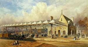 鉄道駅、1868（紙とペンとインク） 作： John Osborn Brown