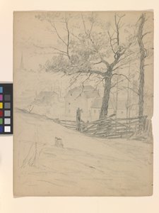 ブルックビルのオールドミルズの研究（オフホワイトの紙に鉛筆） 作： John Otis Adams