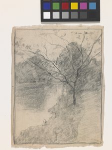 小川のそばの木（オフホワイトの紙に鉛筆） 作： John Otis Adams