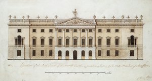 ウェントワース城、南正面のデザイン、1760年頃（ペンとインク、紙に水彩） 作： John Platt