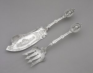 魚のフォークとナイフ 1862～1870年頃（銀製 作： John R. Wendt