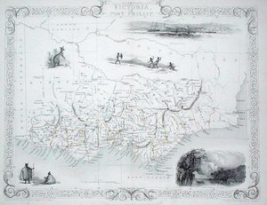 John Tallis & Co, New York & Londonが出版した世界地図シリーズから、オーストラリアのビクトリアまたはポート・フィリップ。 作： John Rapkin