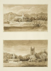 港から見たセント・ジョージ・チャペルの2つの風景（ドローイング、水彩画 作： John Reverend Eden