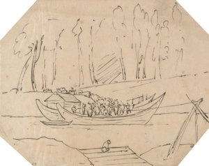 ボートに乗った牛 作： John Robert Cozens