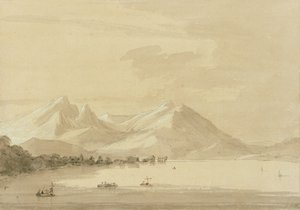コモ湖（鉛筆と紙で洗う）（111238のペア） 作： John Robert Cozens
