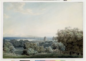 グリニッジヒルのロンドン、1791年頃（WC、ブラックインク、グラブの上でグラブの上で洗う） 作： John Robert Cozens