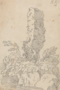 垂直の岩と木 作： John Robert Cozens