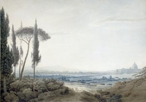 メリーニ荘から見たローマ（水彩画） 作： John Robert Cozens