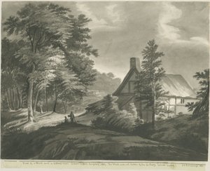 ルグレー-エッチングヒル近くのコテージ：ダークセピアウォッシュの描画、1835 作： John Robert Fernyhough
