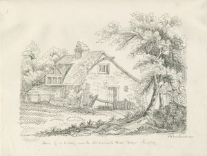 Rugeley - Old Cannock Wood Forgesの近くのコテージ：ペンとインクのドローイング 作： John Robert Fernyhough