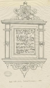 Rugeley Church（旧）-Richard Westonの記念碑：ペンとインクのトレース 作： John Robert Fernyhough