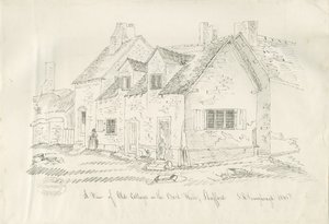 スタッフォード-後壁の古いコテージ：ペンとインクの描画、1836年 作： John Robert Fernyhough