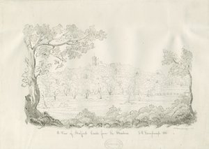 Stafford Castle - East View: ペンとセピアのドローイング 作： John Robert Fernyhough