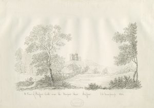 Stafford Castle - Near the Newport Road: ペンとインクのドローイング 作： John Robert Fernyhough