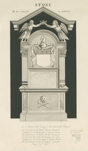 石 - トーマス・クロンプトンの墓：セピア色の絵 作： John Robert Fernyhough