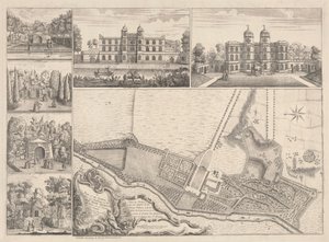 ヘンリー・ペラム殿下の庭園と建物の平面図 サリー州イェ郡のエチャで 作： John Rocque