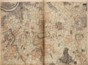 ヴォクスホール、クラファム、ペッカム、ダリッチの地図 作： John Rocque