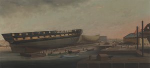 プリマス近くのブラックバーンヤードで陛下のフリゲート「ダイアナ」を持ち上げる 作： John Rogers