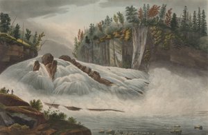 ハドソン川ポートフォリオのハドリーの滝 No. 5、1821 年から 22 年。 作： John Rubens Smith