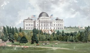 手前に牛がいる合衆国議会議事堂の西正面 1831年（油彩・キャンバス 作： John Rubens Smith