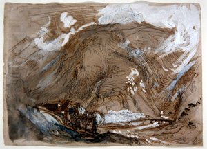 アルプスの谷」1854年頃（鉛筆、インク、水彩、紙に白で盛ったもの）