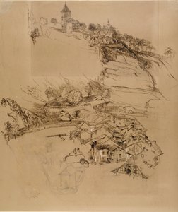 スイス、フリブール。ペンによるスケッチ、1856年7月または8月～9月 作： John Ruskin