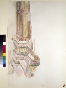 ヴェローナの大理石：1869年6月、ヴェローナのサンタナスタシアのファサードにあるピラスターの土台（紙の上のグラファイト上の水彩画とボディカラー、一部の線が支配） 作： John Ruskin