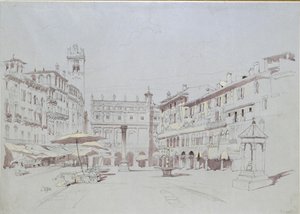 エルベ広場の細部の習作、ヴェローナ、1841 年 5 月 19 日 作： John Ruskin