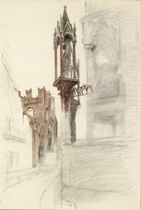 1869年、ヴェローナのカンシニョーリオ・デッラ・スカラの墓を囲むニッチの研究 作： John Ruskin
