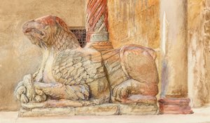 ヴェローナのドゥオモの西入口の北側シャフトを支えるグリフォン像 作： John Ruskin
