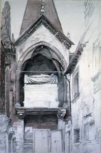 カングランデ1世の墓、サンタ・マリア・アンティカ、ヴェローナ（鉛筆・水彩・紙） 作： John Ruskin