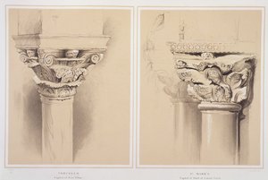 1851年にG.ローゼンタールによって彫刻されたジョンラスキンによる「ヴェネツィアの建築の例」からの中央ポーチからの首都である身廊柱とセントマークの首都トルチェッロ